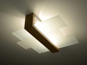 Miniaturka 5 - Lampa sufitowa dębowa z oświetleniem LED włączonym