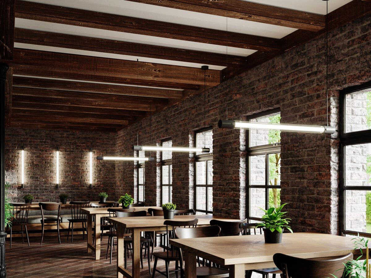 Loftový interiér restaurace