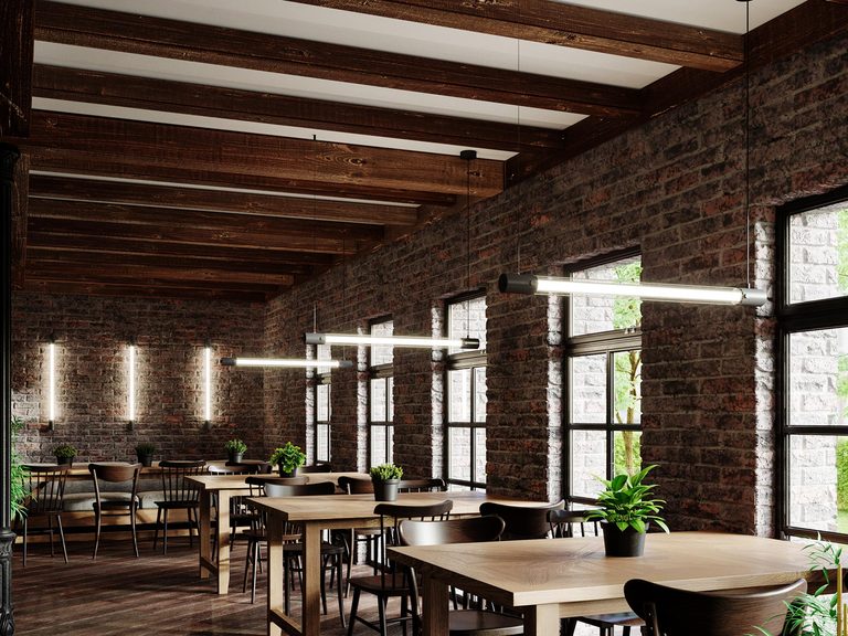 Loftový interiér restaurace