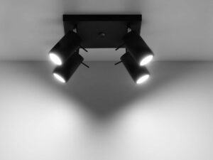 Miniaturka 5 - Poczwórny plafon czarny z reflektorami i oświetleniem LED