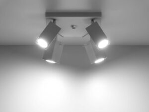 Miniaturka 2 - Poczwórny plafon biały z prostokątnymi reflektorami LED włączonymi