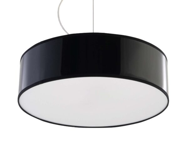 Lampa wisząca czarna okrągła typu bęben z białym dyfuzorem