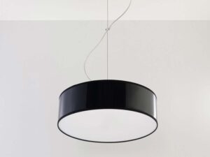 Miniaturka 1 - Czarna lampa wisząca bęben na kablu z podsufitką