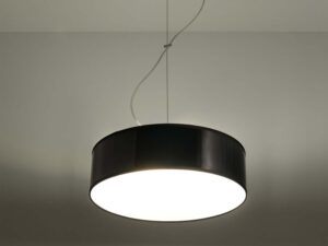 Miniaturka 2 - Lampa wisząca czarna bęben z oświetleniem LED włączonym