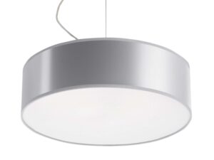 Miniaturka 3 - Lampa wisząca szara okrągła typu bęben z białym dyfuzorem