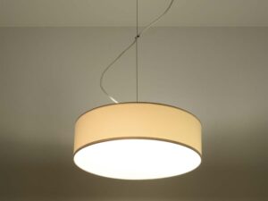 Miniaturka 8 - Lampa wisząca biała bęben z ciepłym oświetleniem LED włączonym