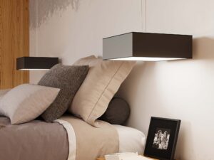 Miniaturka 12 - Zbliżenie czarnych lamp wiszących kwadratowych w sypialni