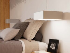 Miniaturka 15 - Zbliżenie szarych lamp wiszących kwadratowych w sypialni