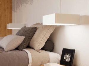 Miniaturka 8 - Zbliżenie białych lamp wiszących kwadratowych w sypialni