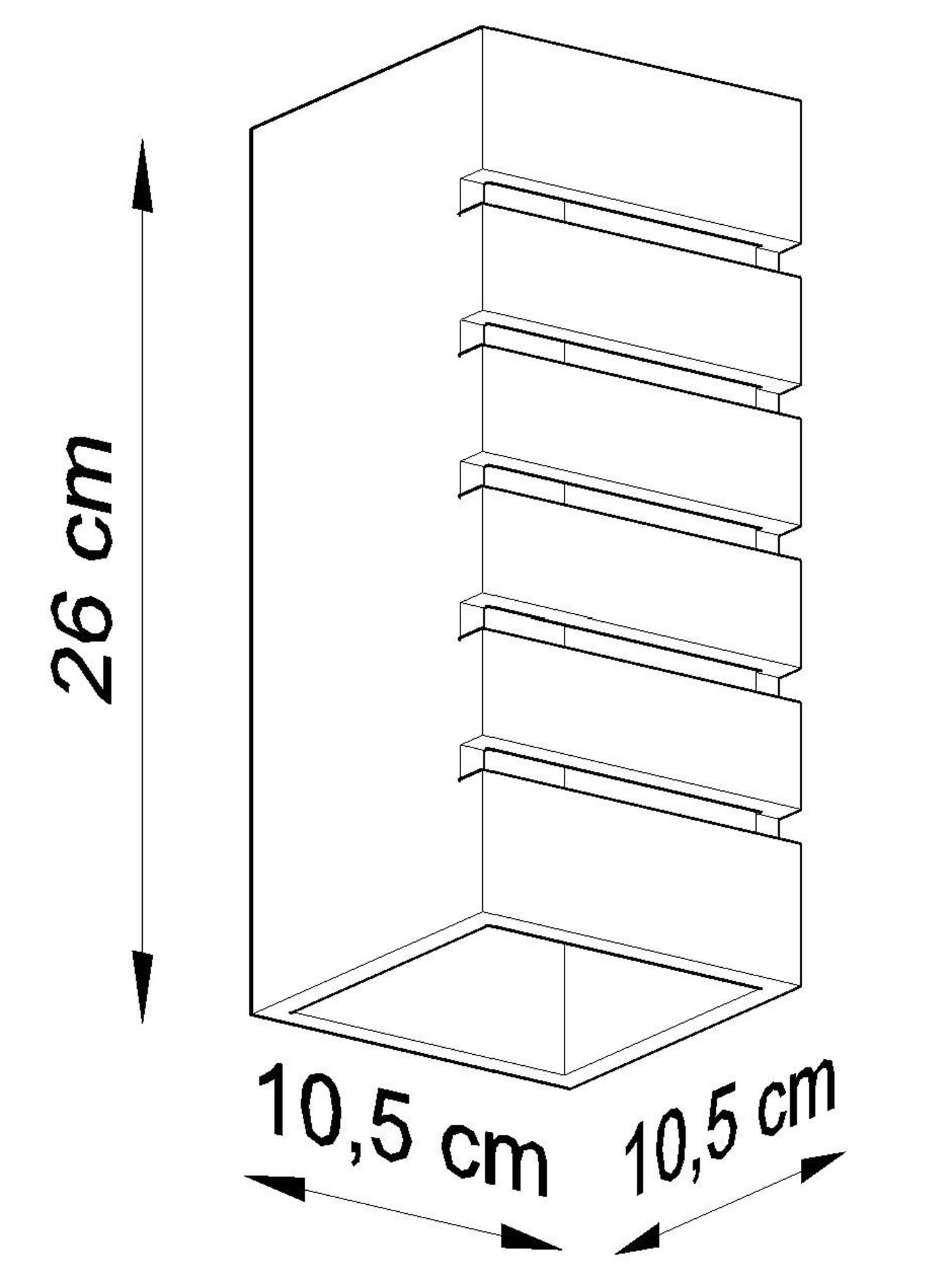 Wymiary kinkietu LED – 26×10 cm, biały pionowy klosz Wymiary kinkietu LED – 26×10 cm, biały pionowy klosz