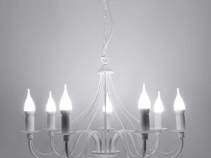 Miniaturka 3 - Żyrandol biały ośmioramienny z oświetleniem LED włączonym