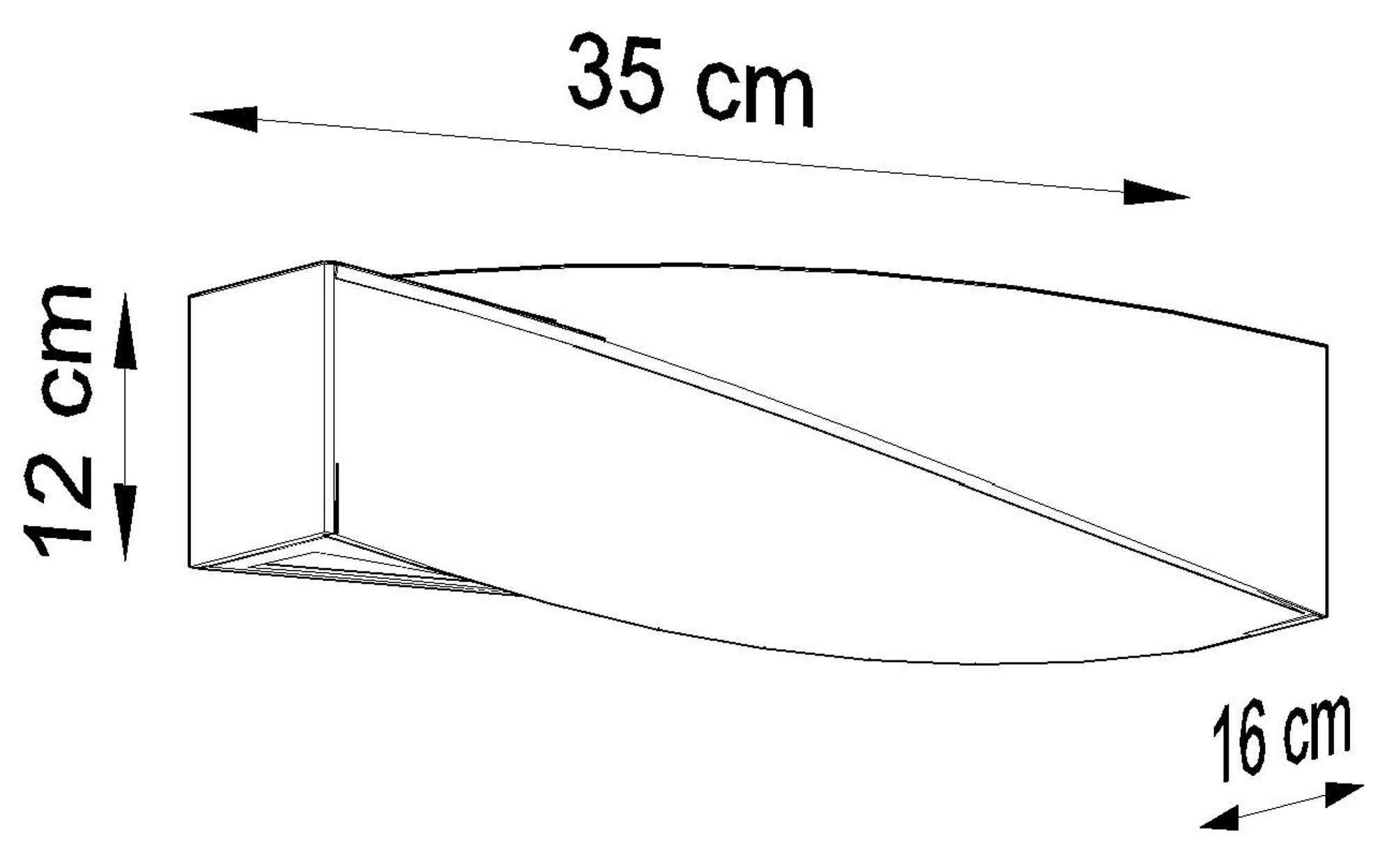 Rysunek techniczny kinkietu LED o długości 35 cm Rysunek techniczny kinkietu LED o długości 35 cm