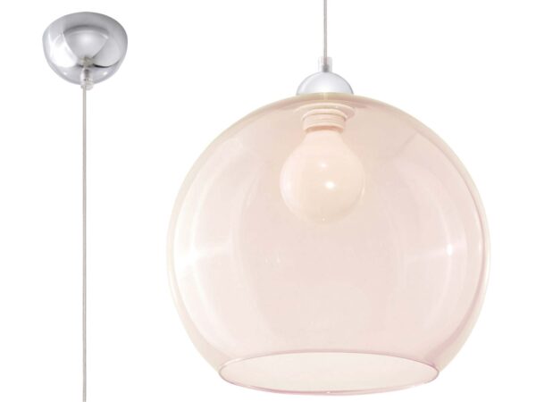 Lampa wisząca z różowym szklanym kloszem kulistym