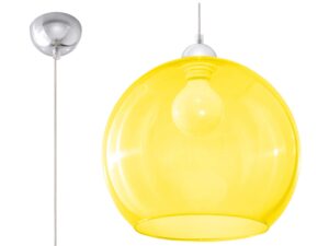 Miniaturka 13 - Lampa wisząca z żółtym szklanym kloszem kulistym