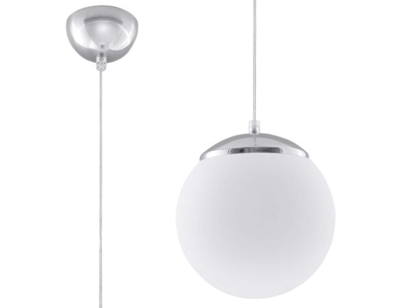 Lampa wisząca kula biała matowa z chromowaną nasadką