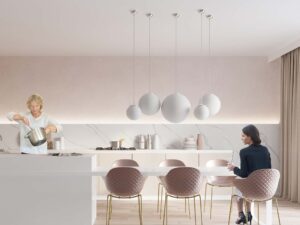 Miniaturka 5 - Kuchnia z białymi lampami kulami i chromowanymi nasadkami