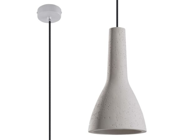 Lampa wisząca z jasnoszarego betonu w aranżacji jadalni