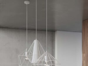 Miniaturka 9 - Zbliżenie trzech białych lamp wiszących geometrycznych