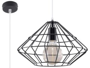 Miniaturka 4 - Lampa wisząca czarna z szerokim drucianym kloszem diamentowym