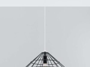 Miniaturka 5 - Czarna lampa wisząca druciana szeroka na kablu