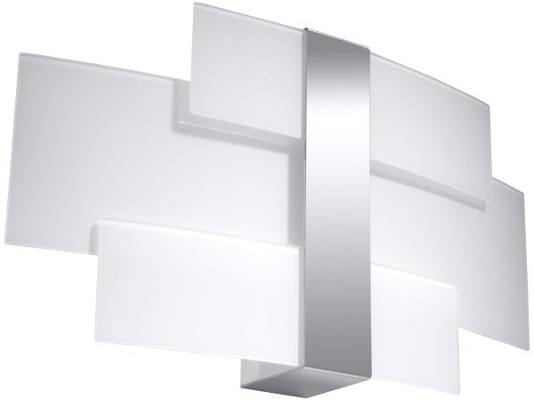 Designer-LED-Deckenleuchte mit weißen und grauen sich kreuzenden Platten