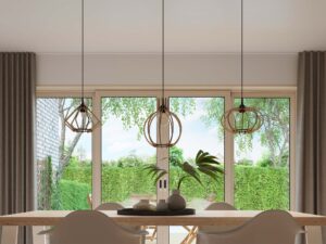 Miniaturka 3 - Zestaw lamp wiszących z kloszami z prętów – styl skandynawski