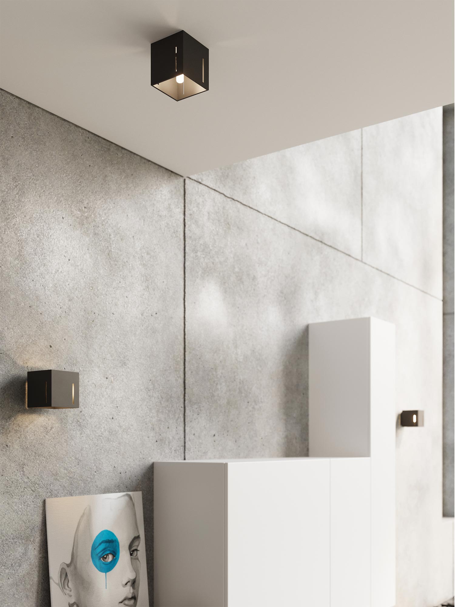 Czarna lampa LED z jasnym światłem rozchodzącym się w cztery strony