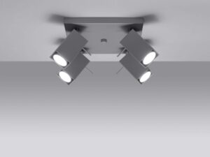 Miniaturka 8 - Poczwórny plafon szary z prostokątnymi reflektorami LED włączonymi