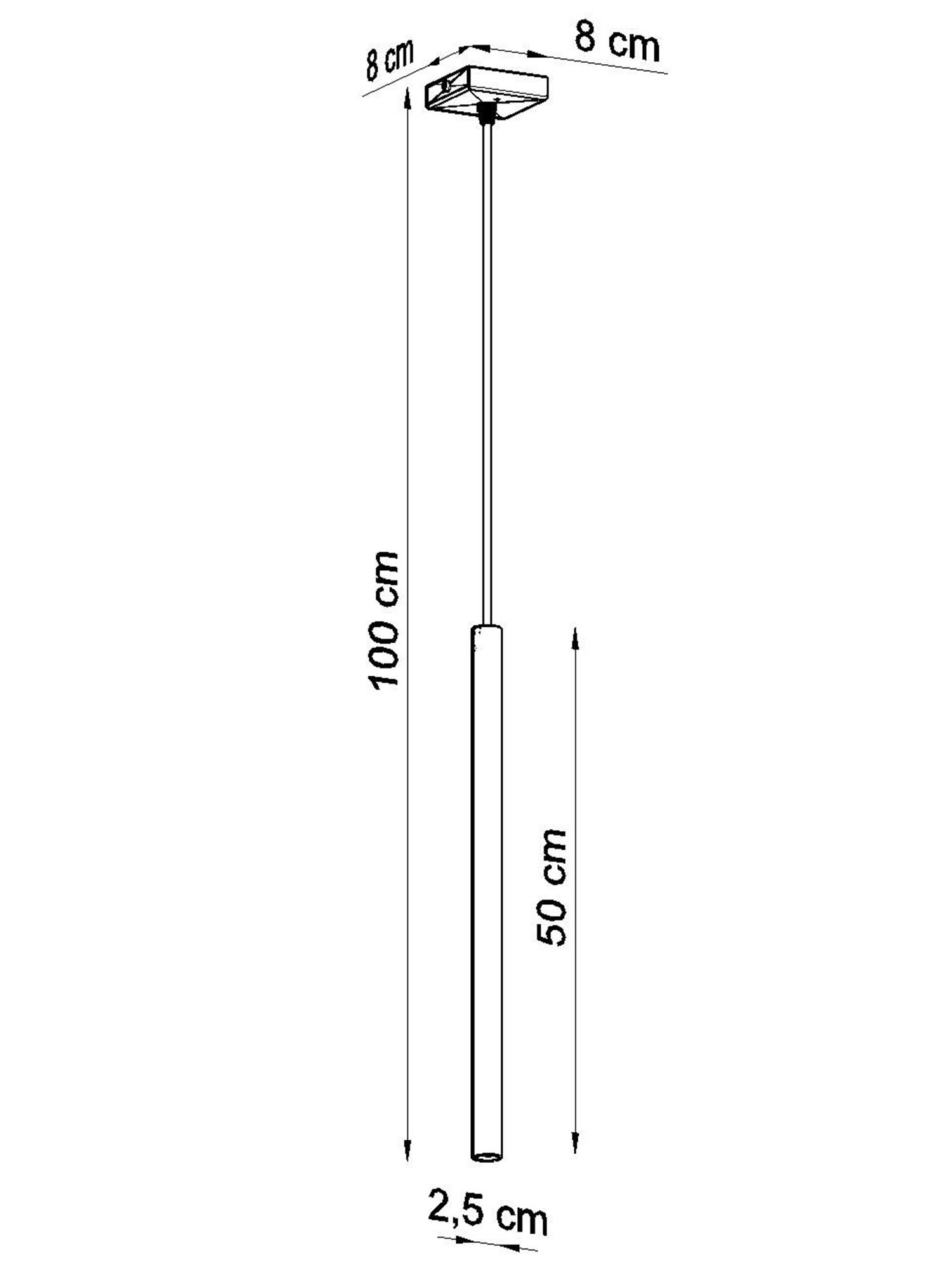 Rysunek techniczny wąskiej lampy wiszącej – długość 100 cm Rysunek techniczny wąskiej lampy wiszącej – długość 100 cm