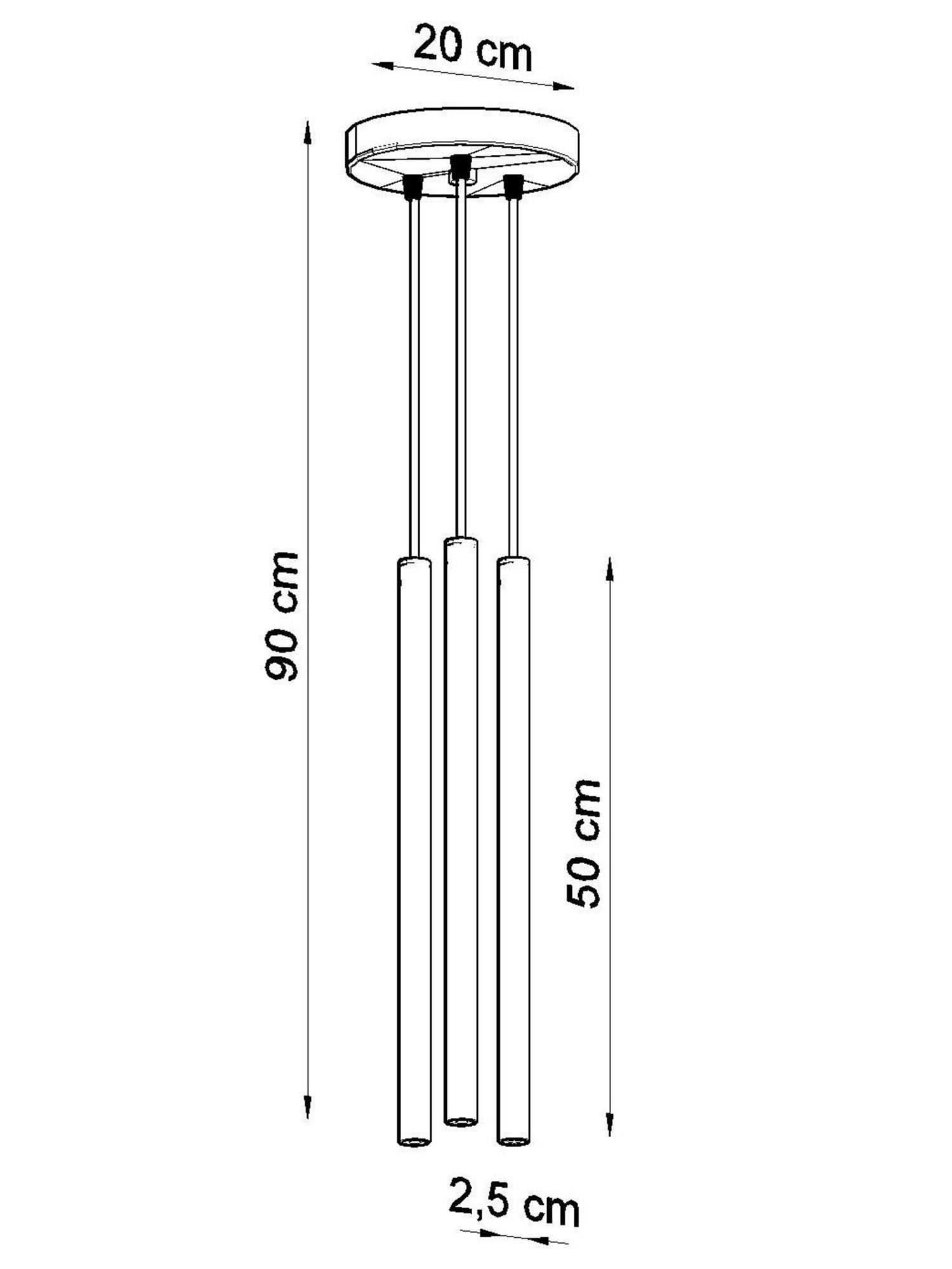 Techniczny schemat lampy LED o długości przewodów 90 i 50 cm Techniczny schemat lampy LED o długości przewodów 90 i 50 cm