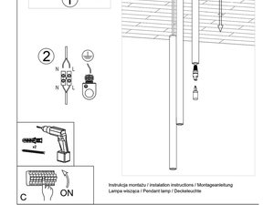Miniaturka 13 - Rysunek montażowy lampy wiszącej z trzema tubami LED