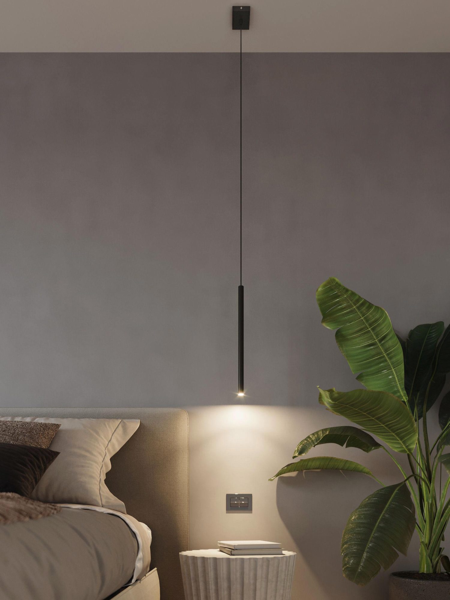 Aranżacja sypialni z nowoczesnym czarnym kinkietem LED Aranżacja sypialni z nowoczesnym czarnym kinkietem LED