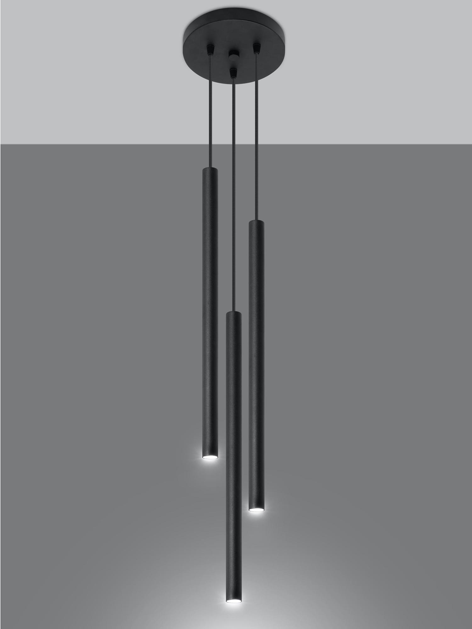 Designerska lampa wisząca LED z trzema przewodami w kolorze czarnym Designerska lampa wisząca LED z trzema przewodami w kolorze czarnym