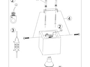 Miniaturka 7 - Rysunek montażowy małej lampy natynkowej – kwadratowa forma