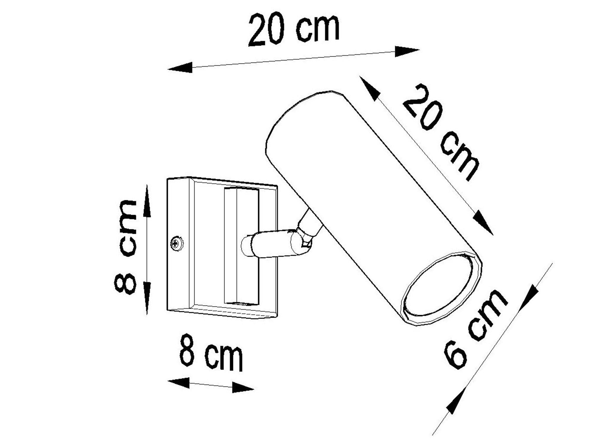 Rysunek techniczny kinkietu LED z tubą Rysunek techniczny kinkietu LED z tubą