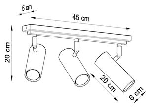 Miniatura 12 - Technický výkres lampy se třemi reflektory LED, 45x20 cm