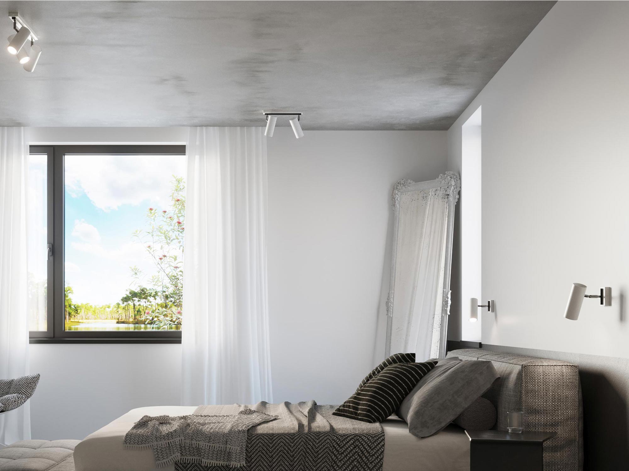 Aranżacja pokoju z białą oprawą LED punktową Aranżacja pokoju z białą oprawą LED punktową