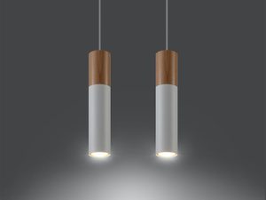 Miniatura 6 - Závěsná lampa s bílým stínidlem a dřevem ve stylu eko