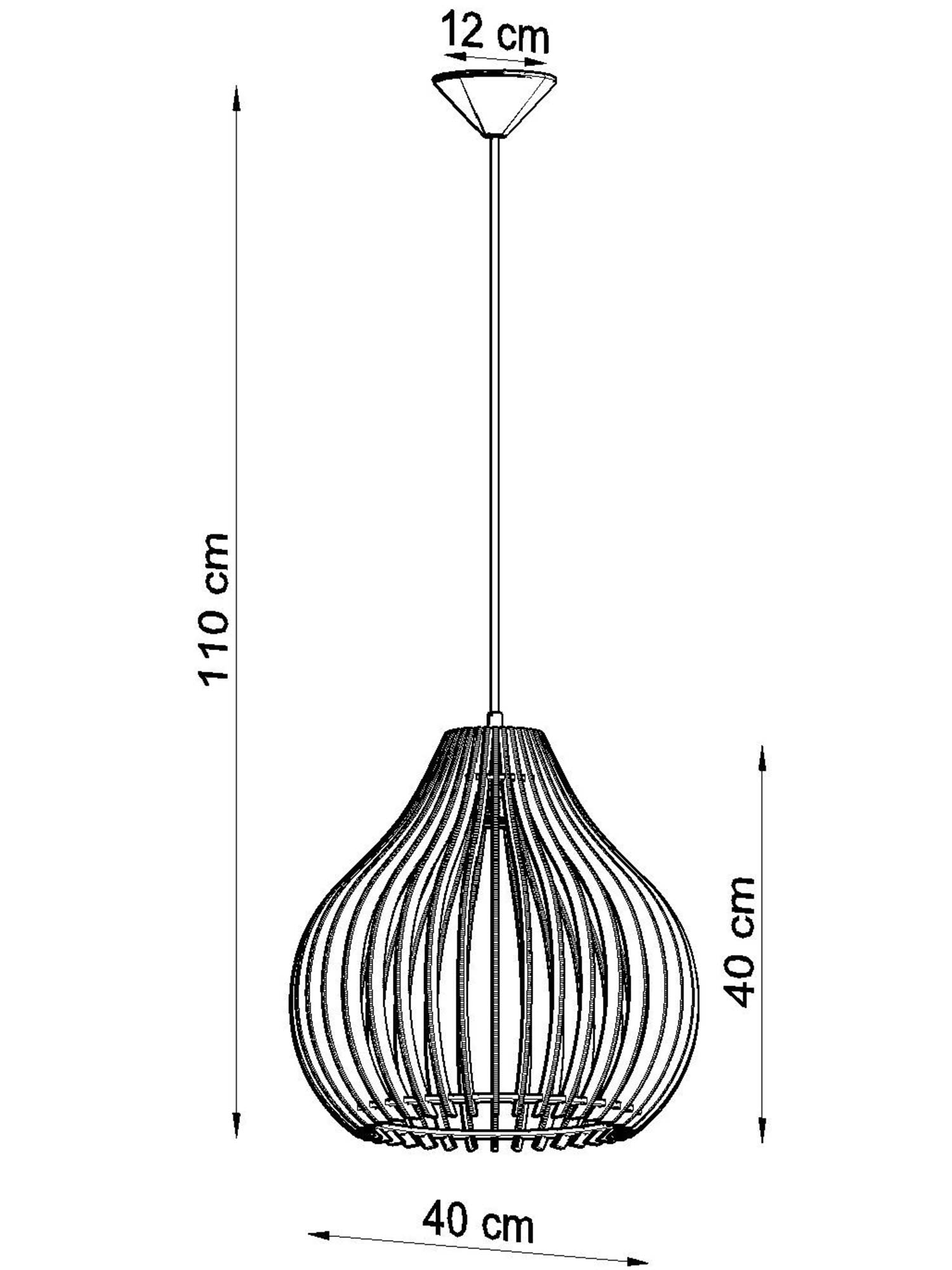Techniczny rysunek lampy gruszkowej z wymiarami – wysokość 110 cm Techniczny rysunek lampy gruszkowej z wymiarami – wysokość 110 cm