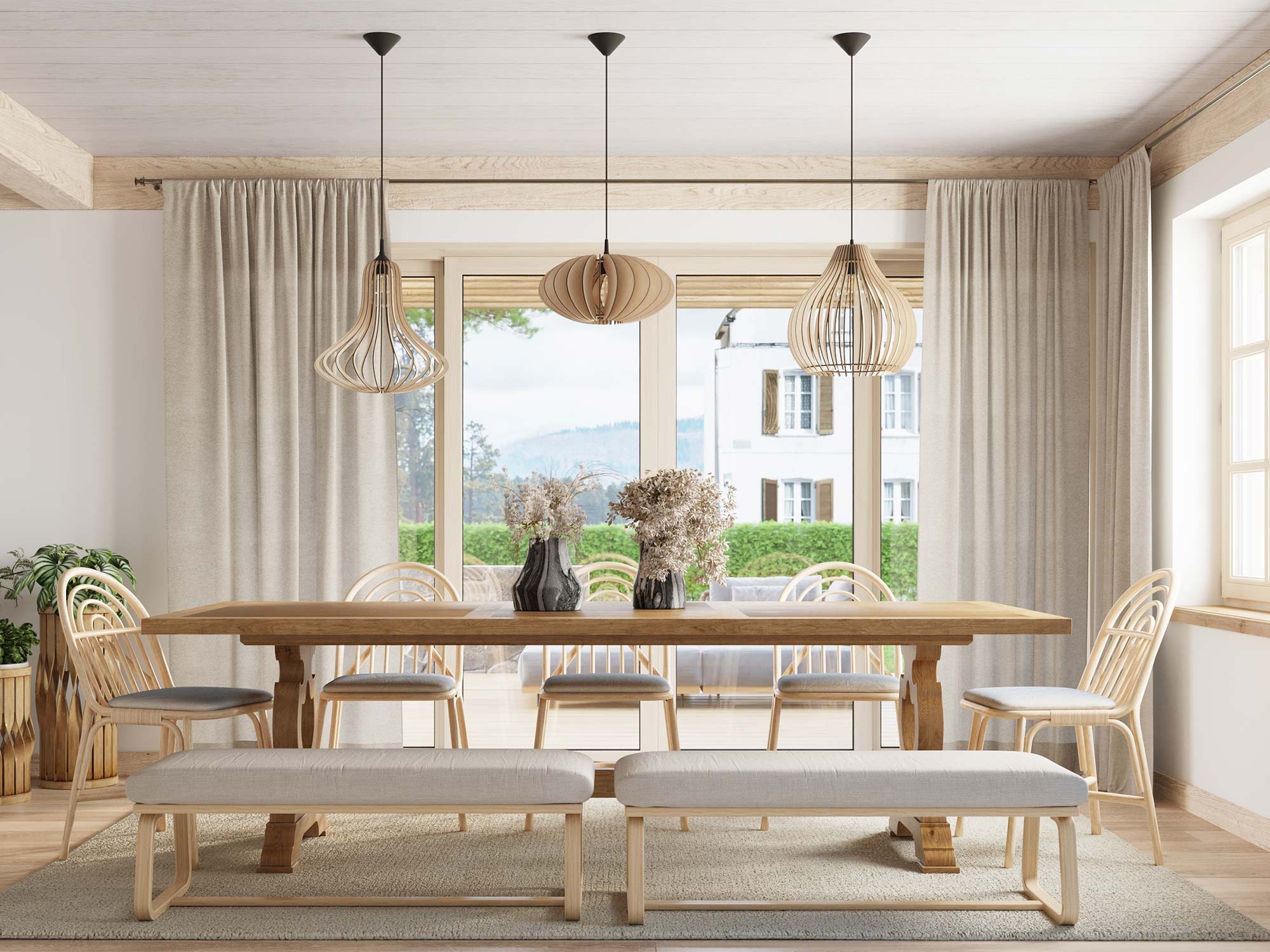 Lampa wisząca w kształcie gruszki z drewna – cień światła na suficie Lampa wisząca w kształcie gruszki z drewna – cień światła na suficie