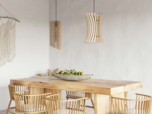 Miniaturka 5 - Nowoczesna lampa z giętych drewnianych listew – efektowny zwis w stylu skandynawskim