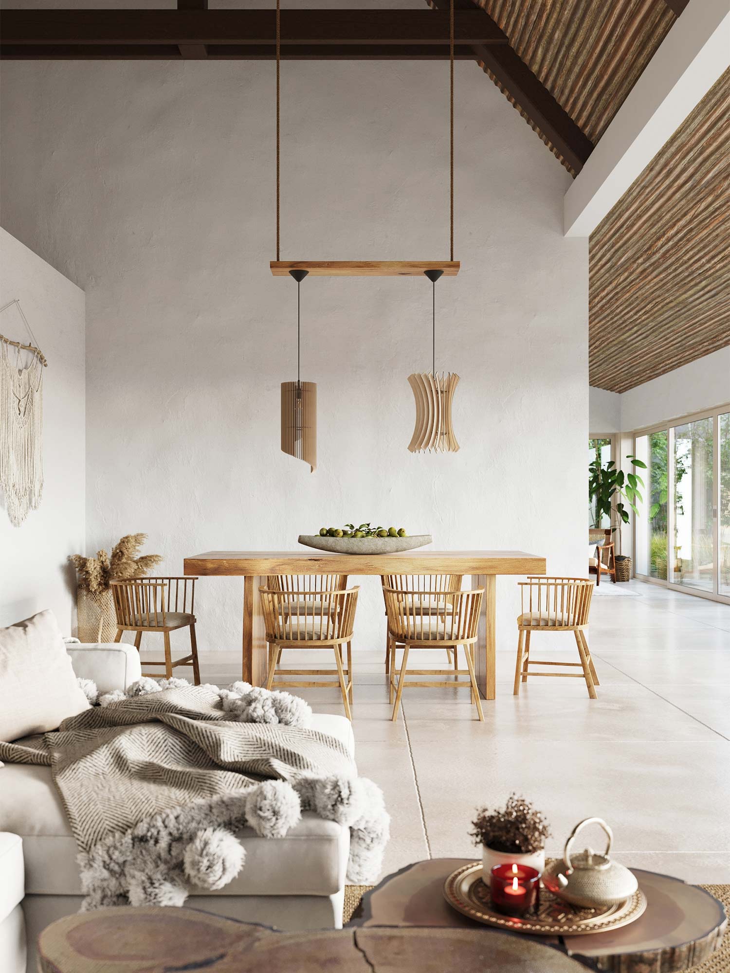 Wisząca lampa z prętów drewnianych – idealna do jadalni i salonu Wisząca lampa z prętów drewnianych – idealna do jadalni i salonu