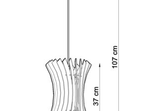 Miniaturka 6 - Techniczny rysunek lampy wiszącej z drewnianych prętów – wysokość 107 cm