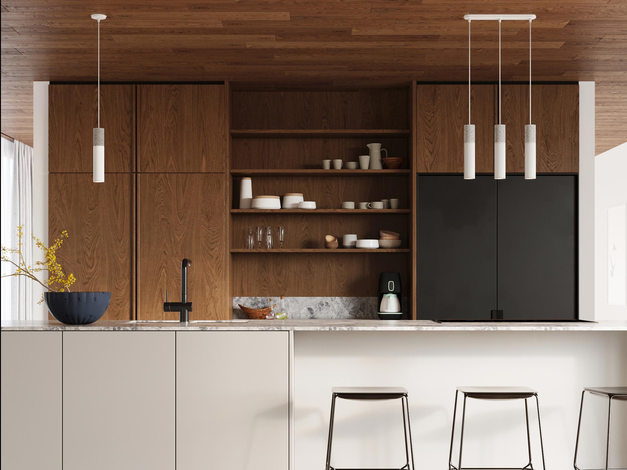 Komplet zwisających lamp sufitowych w kolorze białym Komplet zwisających lamp sufitowych w kolorze białym