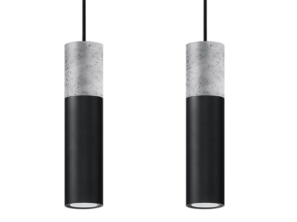 Betonowo-biała lampa sufitowa w minimalistycznym wnętrzu