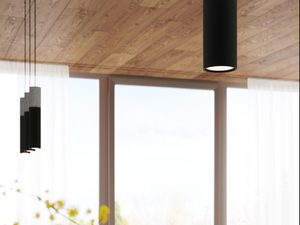 Miniatura 3 - Závěsná lampa v formie černého válce v dřevěným interiéru