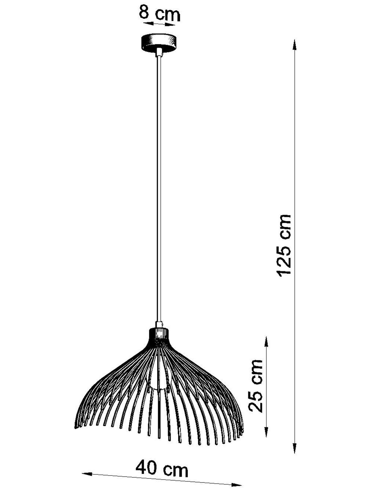 Techniczny rysunek lampy wiszącej o wysokości 125 cm Techniczny rysunek lampy wiszącej o wysokości 125 cm