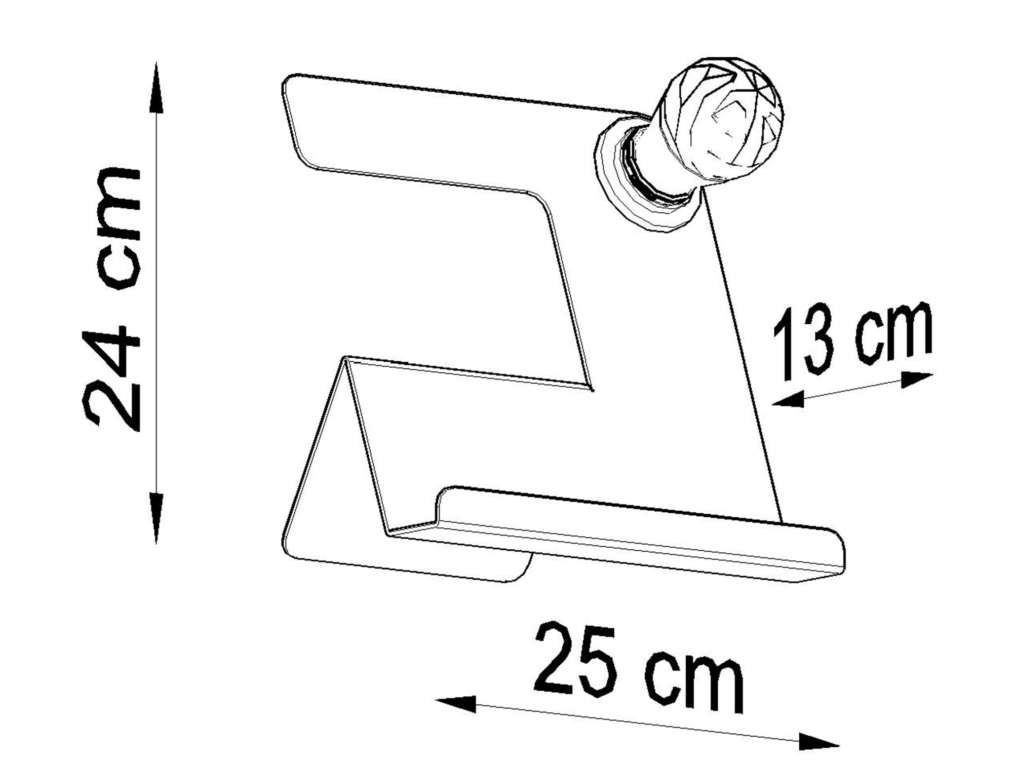 Rysunek techniczny lampki LED 25 cm szerokości, 13 cm wysokości Rysunek techniczny lampki LED 25 cm szerokości, 13 cm wysokości