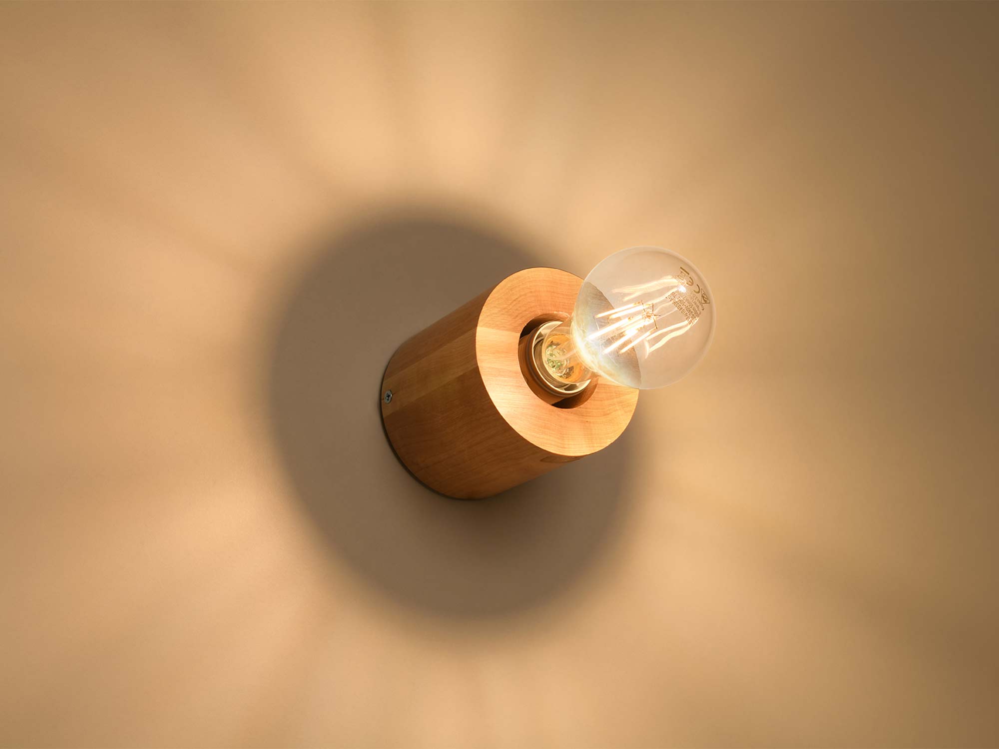 Rysunek techniczny lampy drewnianej w formie walca z żarówką Rysunek techniczny lampy drewnianej w formie walca z żarówką