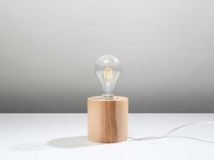 Miniaturka 1 - Drewniana lampka nocna z okrągłą podstawą i żarówką E27